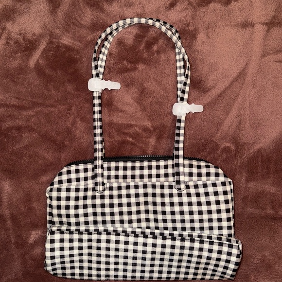 BAGGU Gingham Black and White Bowler Bag - Picture 2 of 3